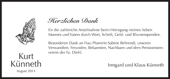Traueranzeige von Kurt Künneth von Pegnitz-Zeitung